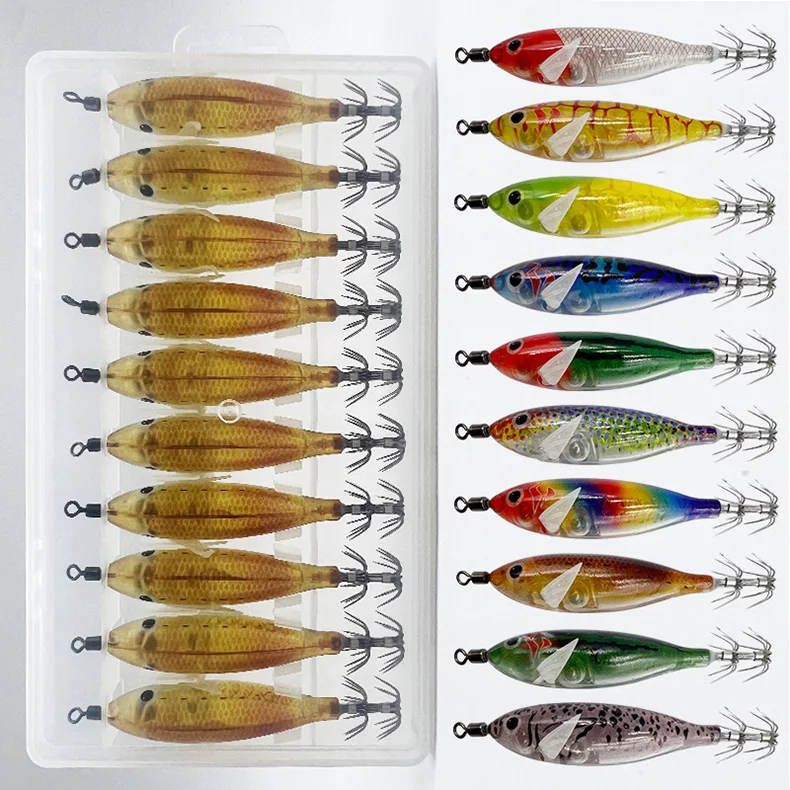 ShareShark 10 Stück/Box 8cm/5,7g Garnelen-Angelköder Leuchtender Tintenfisch-Jig-Haken Meeresfischerei-Zubehör Künstlicher Köder Oktopus-Köder – Detail 1