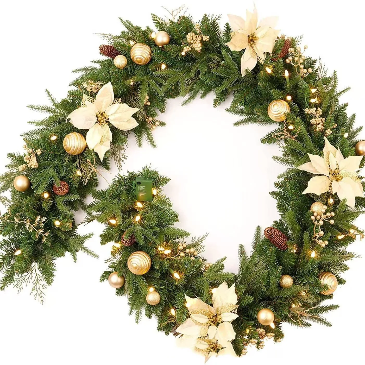 

1,5/1,8/2,7 м Рождественский ротанговый шар, гирлянда из сосновой шишки со светодиодной подсветкой, праздничный венок для передней двери, рождественское украшение