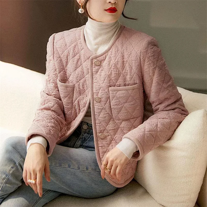 

Women Down Cotton-padded Jacket Loose Coat 2023 Autumn And Winter Female New Design Sense Rhombic Outer Wear Joker Thin Cardigan