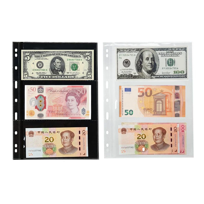 Money Banknote Paper Money Album Page Double Sided Currency Cash Collection Album Sleeves Acid Free A4 Loose Leaf Money Sheets