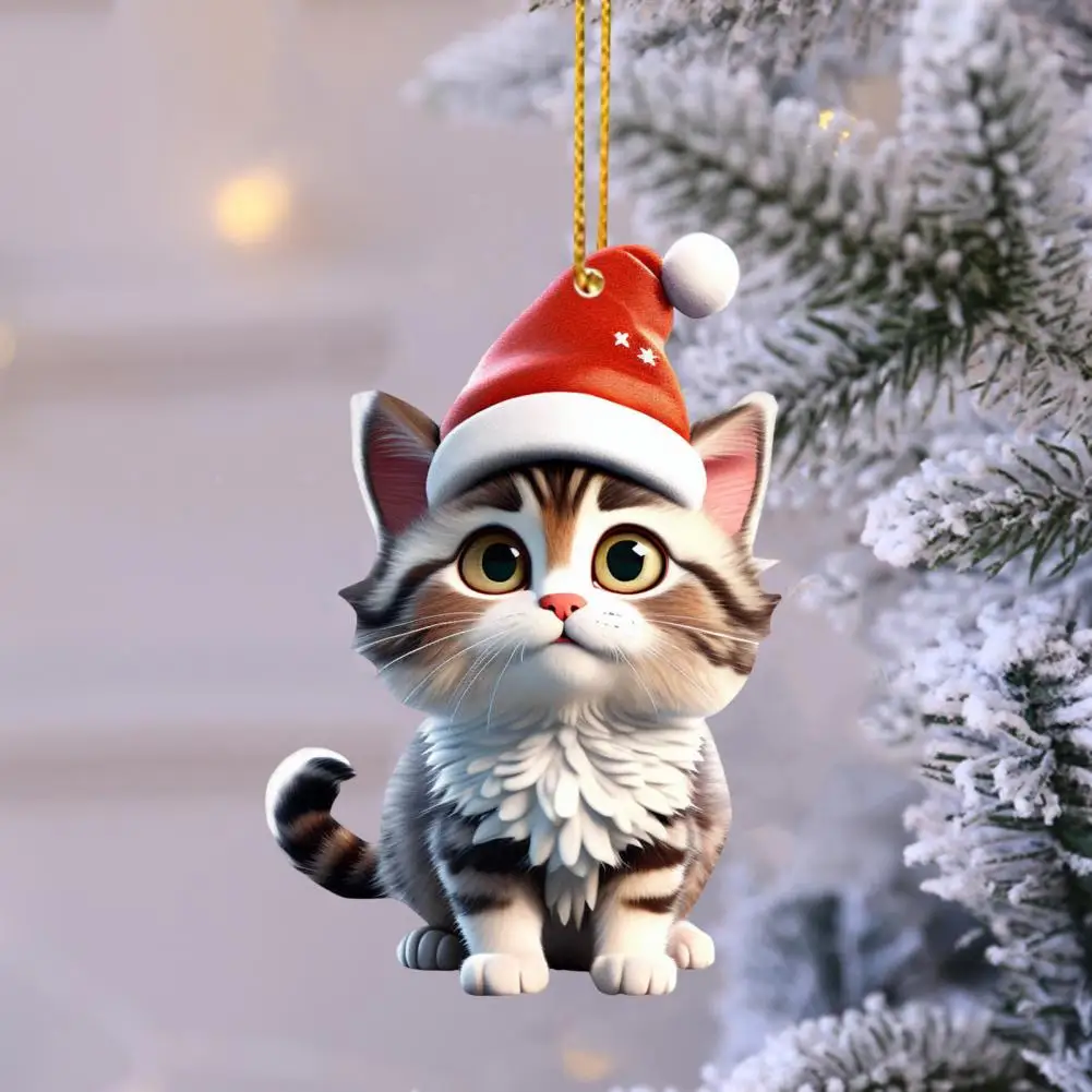 Liontin Kucing Natal Topi Santa Akrilik Dekorasi Gantung Kucing Kartun Gantungan Kunci Liontin Kucing Hadiah Dekorasi Pohon Natal이