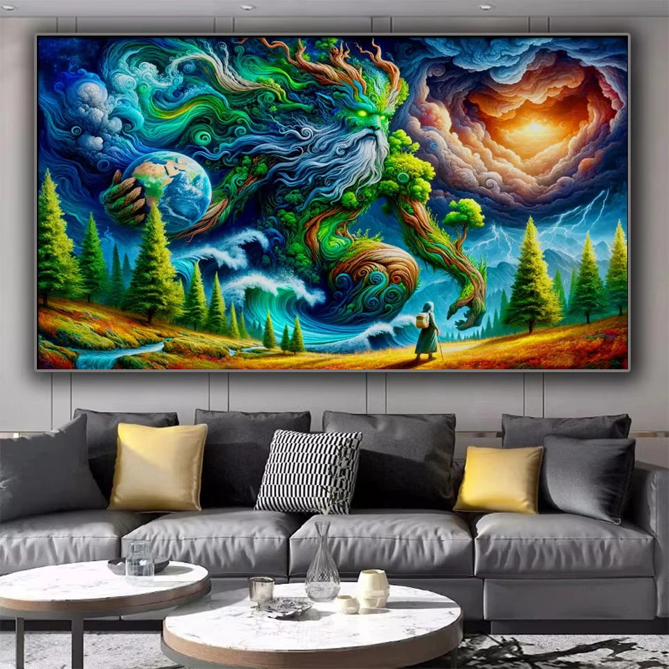 Mystical giant made of nature holds the Earth Diy Diamond Painting Kits Full Diamond Mosaic Cross stitch kits Fantasy Home Decor