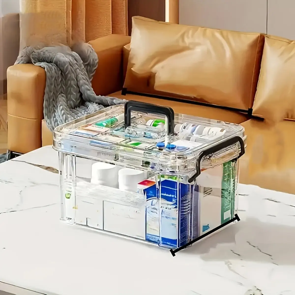 

Y69A Large Capacity Double-Layer Medicine Organizer Box - Waterproof, Transparent Storage for Home & Travel