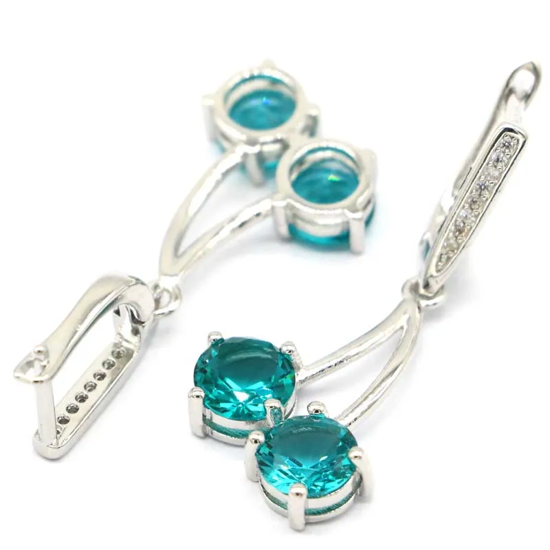 

Buy 4 Get 1 Free 38x16mm Blue Aquamarine Pink Tourmaline CZ Daily Wear Women Silver Earrings