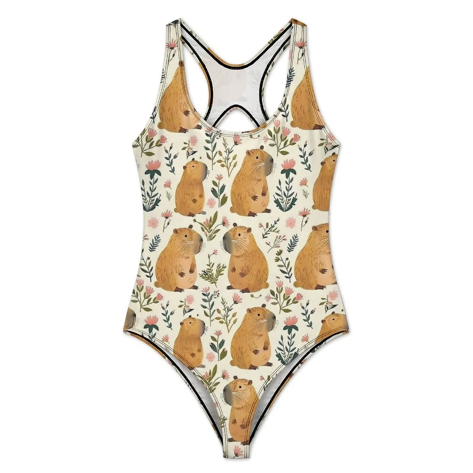 

Cute Capybara Art Swimsuit Animal One-Piece Swimwear Push Up Trendy Bathing Suit Sexy Holiday Surf Custom Beachwear