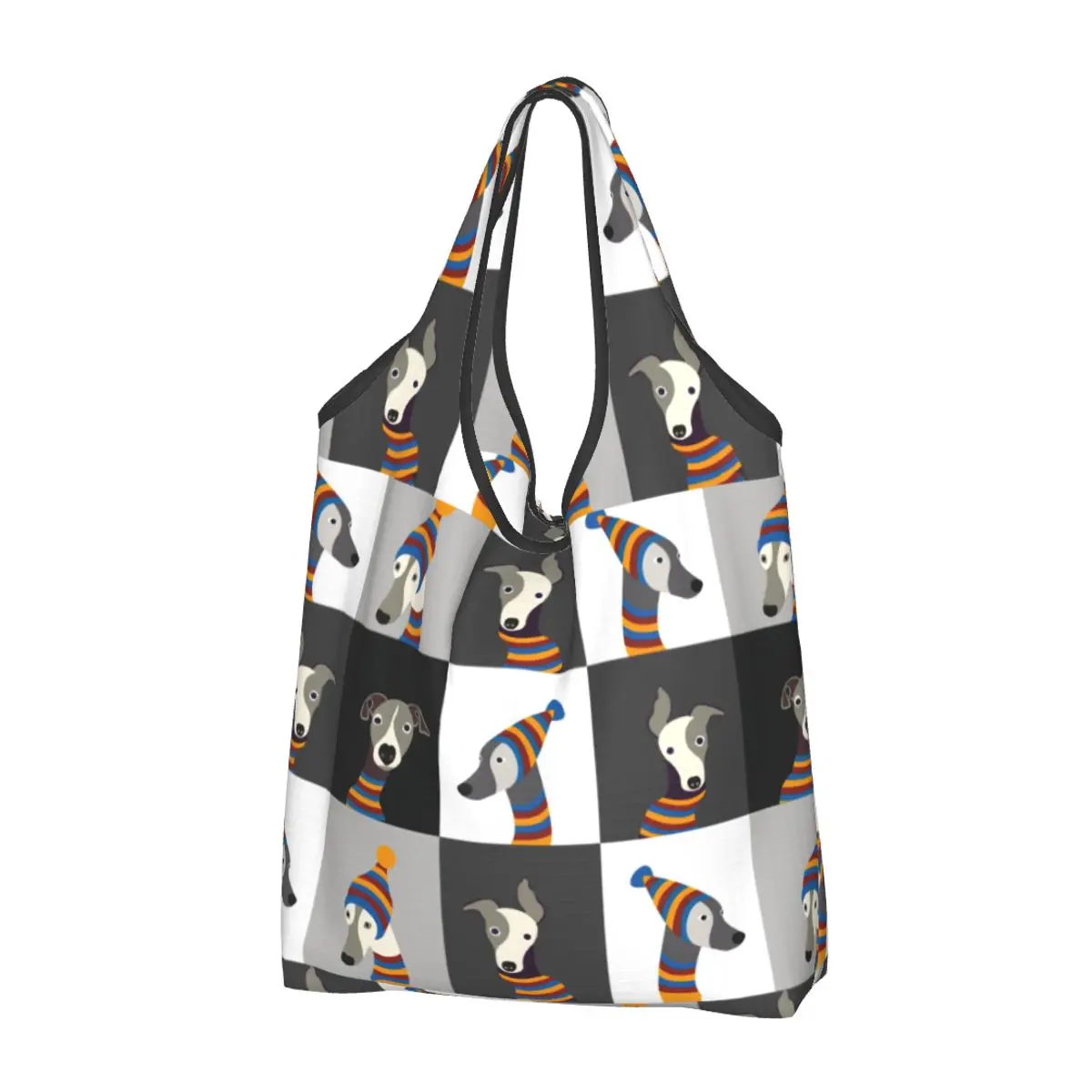 

Custom Cartoon Greyhound Whippet Dog Grocery Shopping Tote Bags Fashion Sighthound Hound Shopper Shoulder Bags Large Handbag