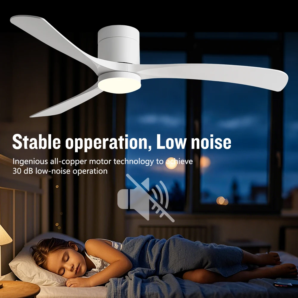 38/56inch Low Floor Ceiling Fan Light 3 Blades DC Motor Remote Control LED Lights for Restaurant Coffee Shop Home Hotel Office