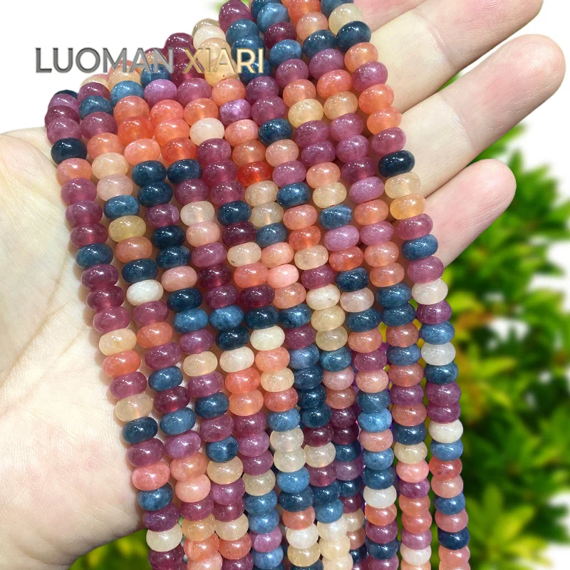 Natural Stone Rondelle 5x8mm Mix Red Orange Blue Chalcedony Loose Spacer Beads for Jewelry Make Diy Bracelets Charms Accessories