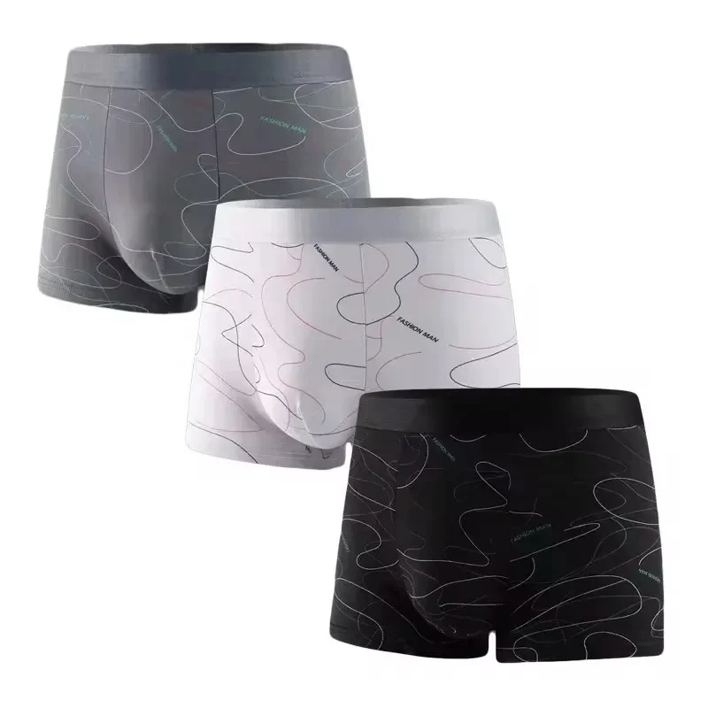 Men Boxers Shorts Simple Line Comfortable Breathable Underwear Male Casual Sports Fitness Underpants High Elastic Soft Panties