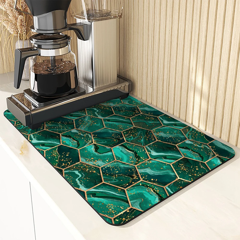 Absorbent Anti-slip Coffee Dish Mats Marble National  Kitchen Absorbent Draining Mat Drying Mat Quick Dry Bathroom Drain Pad