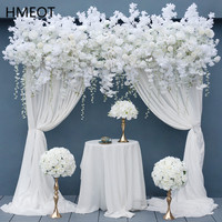 Luxury White Cherry Blossom Orchid Wisteria Rose Red Artificial Floral Row Arrangement Wedding Backdrop Deco Curtain Hang Flower