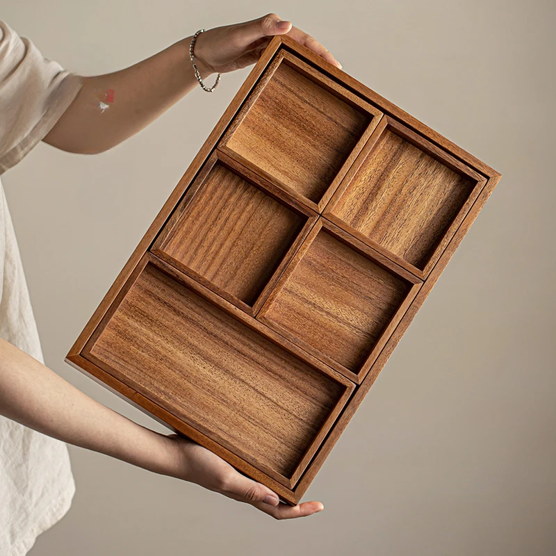 Erfrischungstablett aus massivem Walnussholz, Kamintee, Snack, Liugongge-Teller, Retro