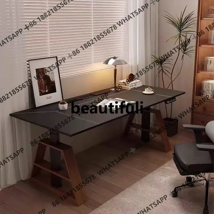RR  High quality electric lifting table saddle leather desktop home computer learning