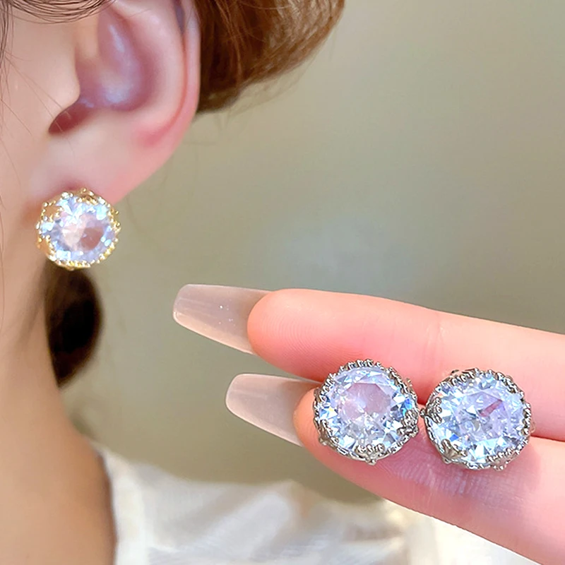 

Luxury Zircon Women's Small Round Stud Earrings Luxury Gold Plated Wedding Jewelry Ladies Crystal Stone Earrings 2023