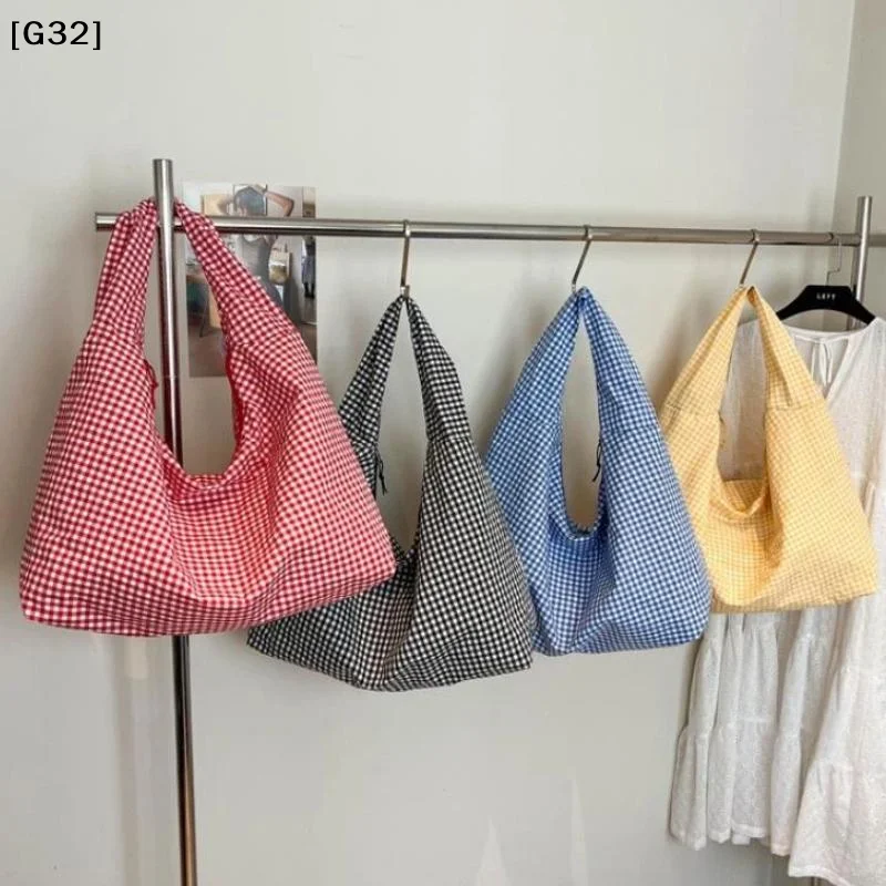 กระเป๋าโท้ทผ้าแคนวาสลายตารางสี - Canvas Tote Bag บทวิจารณ์และราคา
