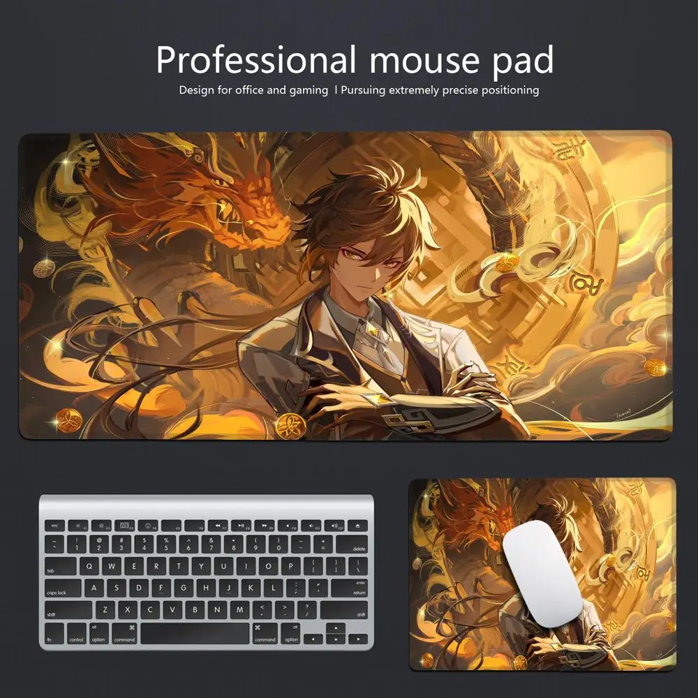 HYBXAXC Mouse Pad Zhongli Genshin Impact Mousepad Large Gaming Mouse Pad LockEdge Thickened Computer Keyboard Table Mat 40X90