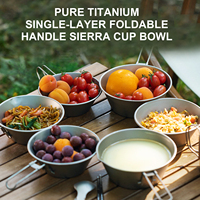 Pure Titanium Single-Layer Foldable Handle Sierra Cup Bowl, Portable Tableware For Outdoor Camping And Picnicking,A1355