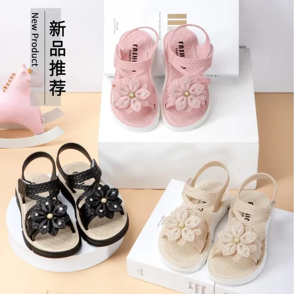 2024 Summer New Girls Sandals Kids Floral Sandals with 1 Flower Princess Sweet for Wedding Party Dress Shoes Kids Sandals 12-25