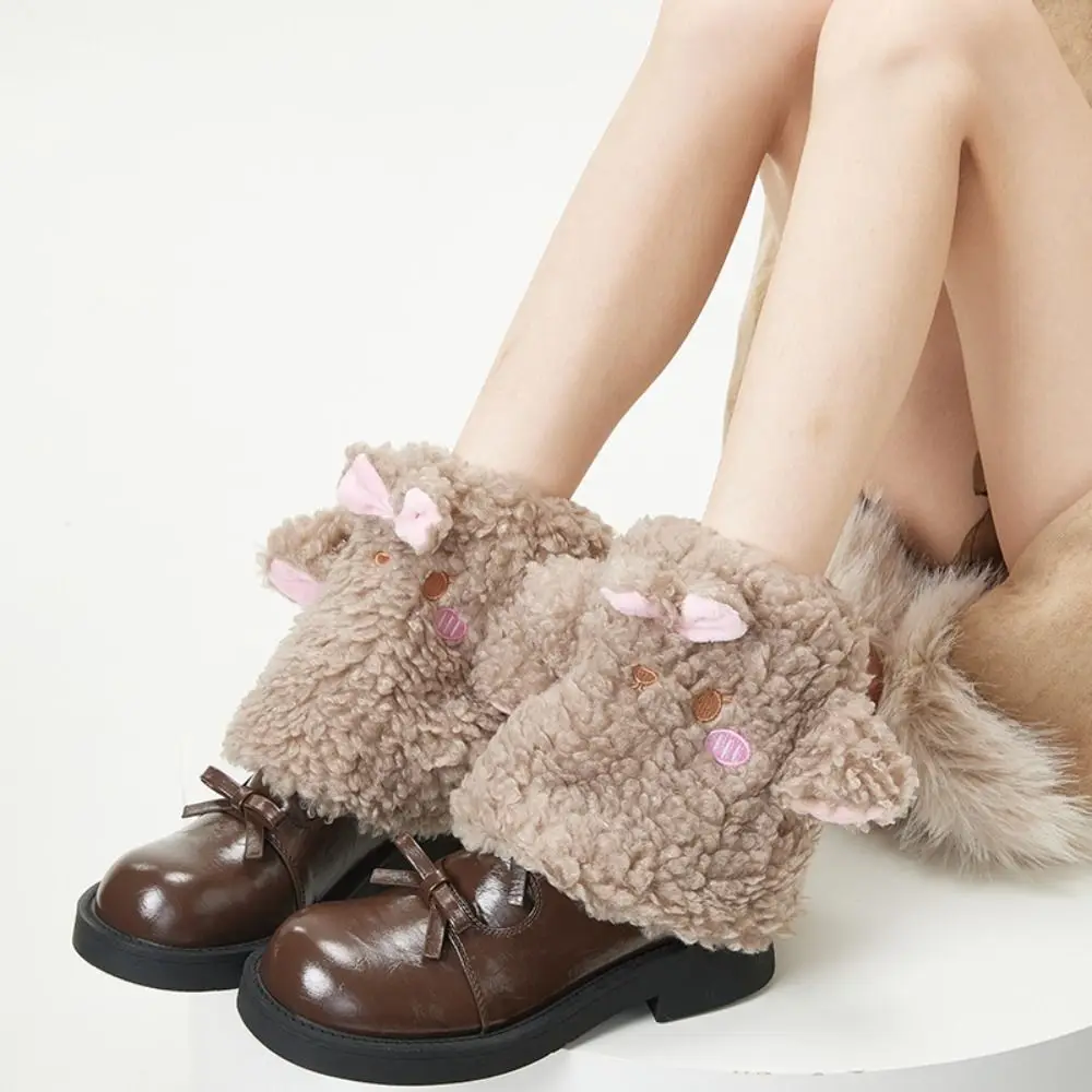 

Fashion Y2K Sheep Ear Leg Warmers JK Lolita Bow Foot Cover Spicy Girls Thicken Warm Plush Boots Cover Fall Winter