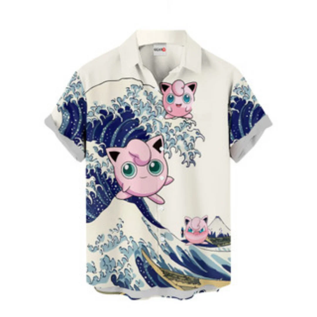 

2026 Pokémon Jigglypuff Graphic Hawaiian Shirt Casual Beach Shirt Summer Sports Men's T-Shirt Children's Clothing Tee Y2k Woman