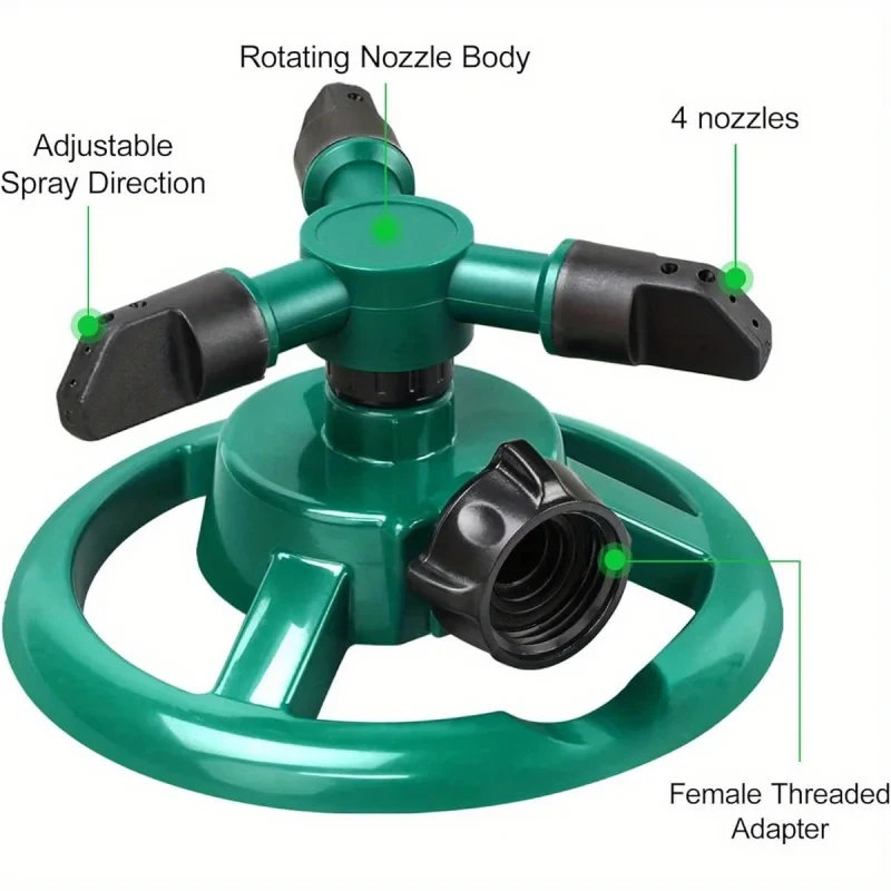 360° Rotatable Garden Sprinkler with 2 Spray Modes, Adjustable 90°/45° Water Coverage, Heavy-Duty Metal Sprinkler for Yard Garde