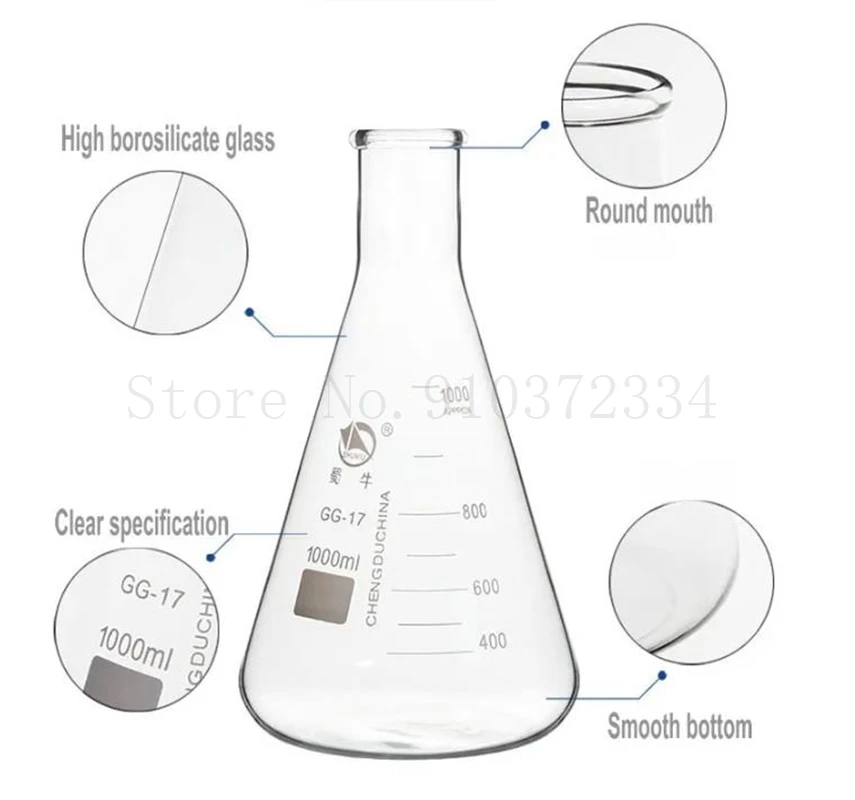 1pc 50ml/100ml/150ml/200ml/250ml/300ml/500ml/1000ml Borosilicate Glass Conical Erlenmeyer Flask for Lab Chemical Equipment