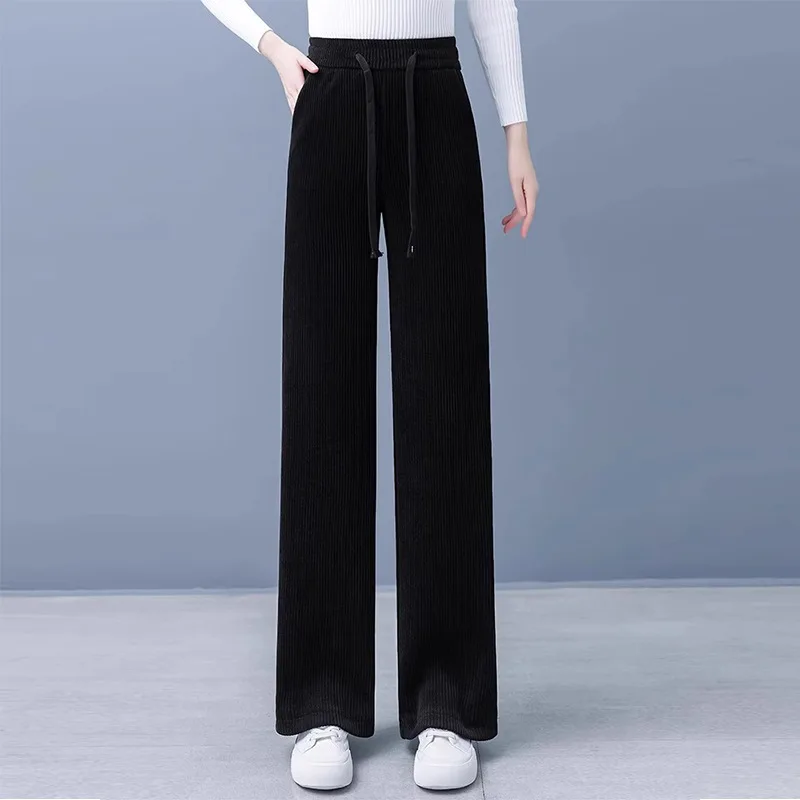 Pantalon à jambes larges bureau femmes printemps lin plis école confortable étudiants à lacets esthétique respirant Kawaii pantalon rétro