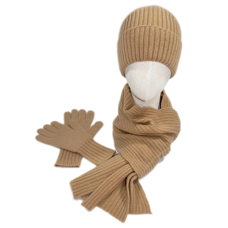 

Hat Scarf Gloves Set Winter Women Wool Knit Beanie Warm Accessory For Cold Weather Autumn Sports Skiing Outdoor Holiday