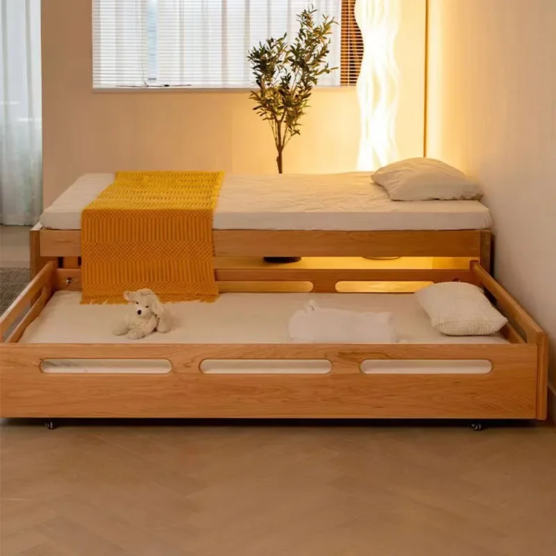 Simple Modern Cherry Wood Mother Child Trailer Japanese Style No Back Tatami Children Bed Full Solid Wood Upper Lower Bunk