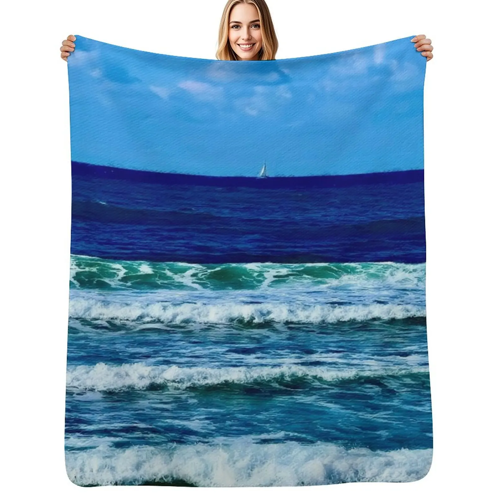 

A Sailboat on the Deep Blue Sea Throw Blanket Personalized Gift Hairy Flannel Furry Blankets
