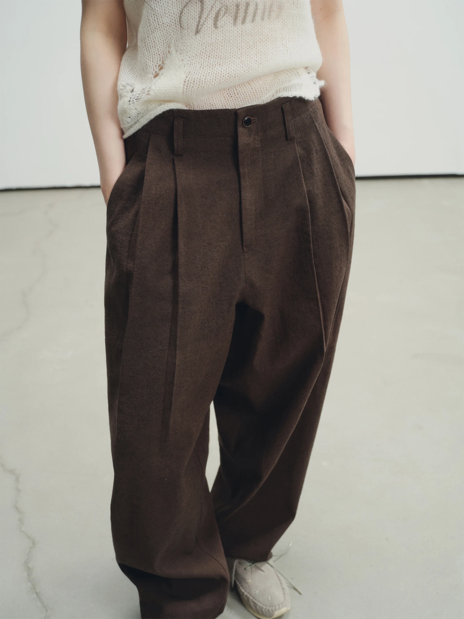 VERMO Casual High Twist Linen Cotton Anti-Wrinkle Loose Wide Leg Pants Adjustable Waist Natural Texture Comfortable Trousers