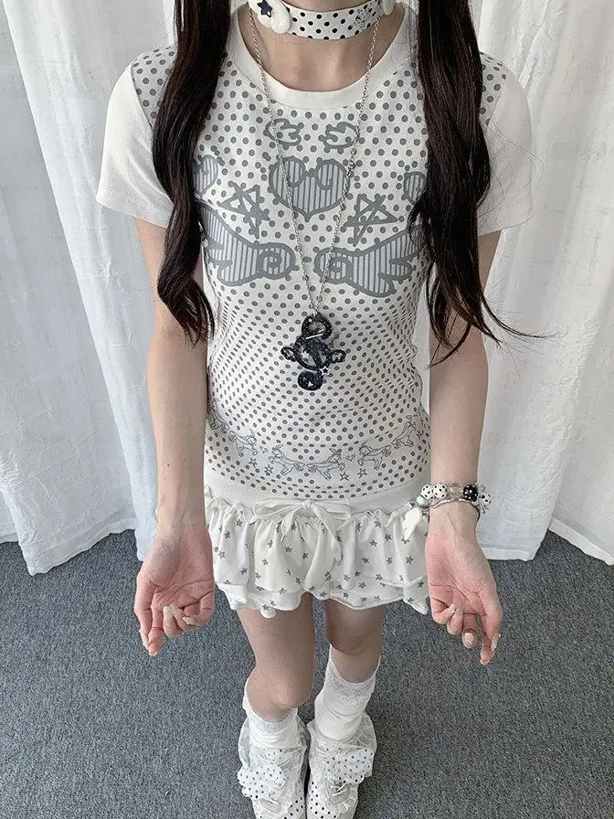 Korean Chic Relaxed Feeling Spicy Girl Commuting Versatile Top Women Summer New Printed Decorative Short Sleeve T-shirt