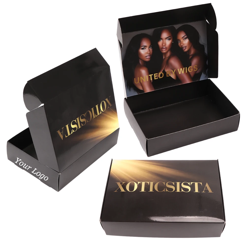 Nunify 10 قطعة شعار مخصص صناديق ورقية قابلة للطي مزدوجة الوجهين مع شعار موضة شعر مستعار علبة التعبئة والتغليف حزمة الشعر تخزين وصناديق الهدايا #5