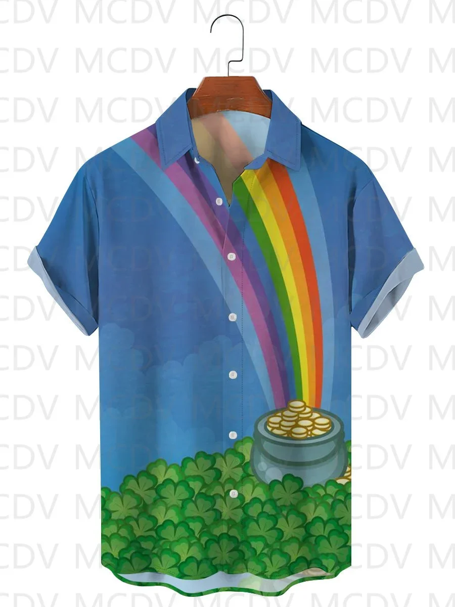 

St. Patrick's Day Clover 3D All Over Print Men's Casual Hawaiian Short Sleeve Shirt