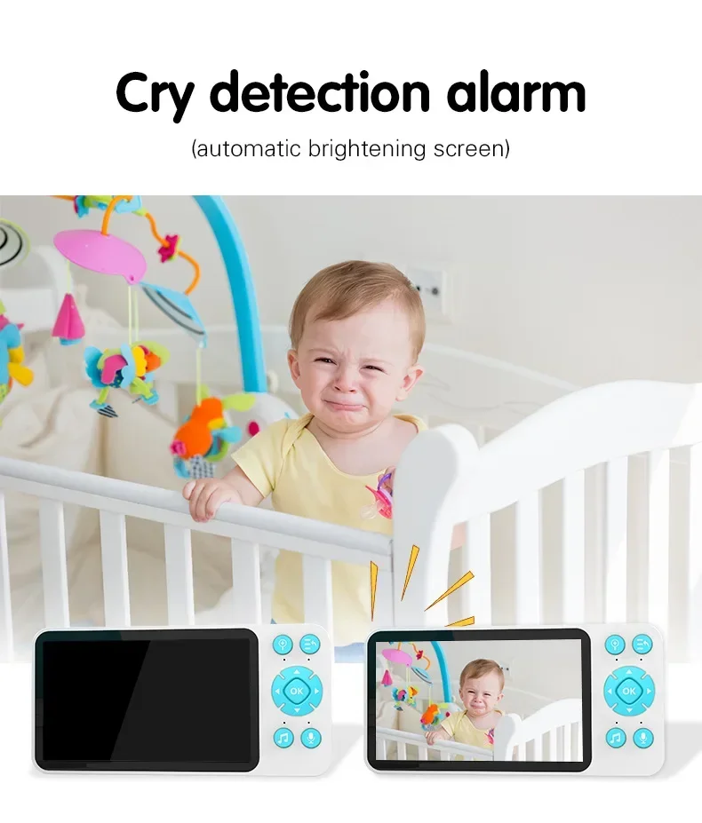 New Baby Monitor 5-inch 1080P WiFi PTZ Control Temperature Monitoring Lullaby Mobile APP Remote Two-way Intercom Baby Monitor C8