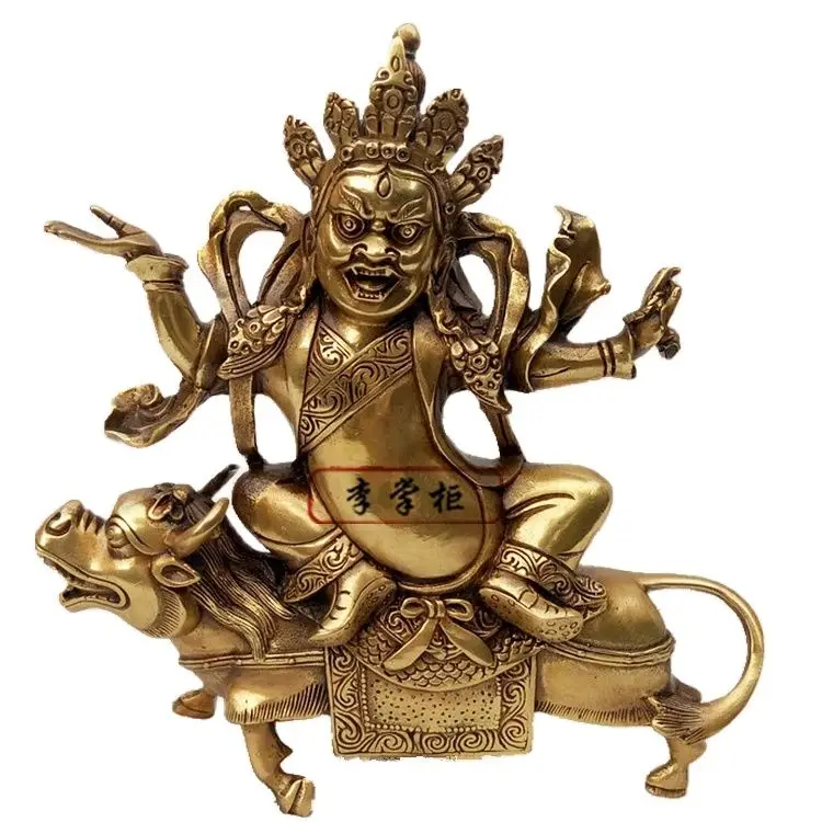 

Bronze Statue Secret Sect Buddha Riding Cows Dharma Protector Tibetan Barbara Yellow God of Wealth Pure Copper Treasure Ornament