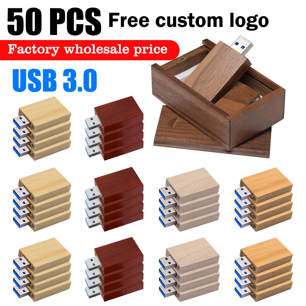 50PCS/LOT USB 3.0 Flash Drive 128GB64GB Free Custom Logo Memory Stick Wedding Creative Gift Pen Drive 32GB16GB8GB Wooden cle usb