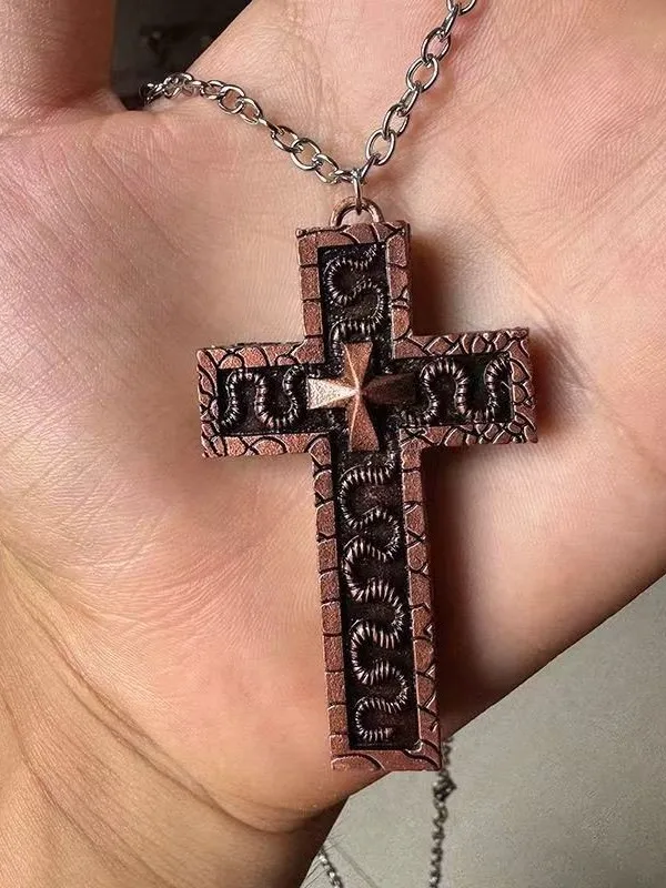 

Trendy Cross Pendant Nelace Men's Openable Alloy Faion Jewelry Vintage Sle Large Size for Gifts And Cross Border Ss