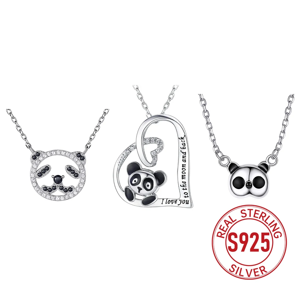 

U7 925 Sterling Silver Cute Panda Necklaces Rolo Chain Choker Women Chic Daily Jewelry QC24