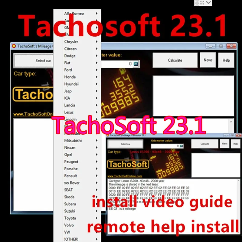 TachoSoft 마일리지 계산기 소프트웨어, 23.1 마일리지 보정 소프트웨어, 풀 버전 지지대, 많은 자동차 브랜드, 최신 2024 인기