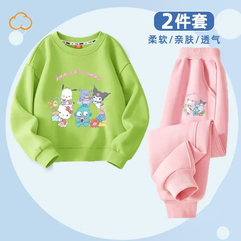 Spring Autumn Hello Kitty Kuromi Anime Kawaii Sanrio Long Sleeve Hooded Pants Set Cute My Melody Shirt Clothing Gifts for Kids