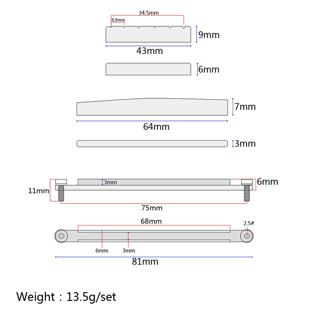 

Guitar Saddle and Nut Set 4 Pieces Adjustable 81Mm Rail with for Acoustic Folk Guitar Bridge Replacement Accessories