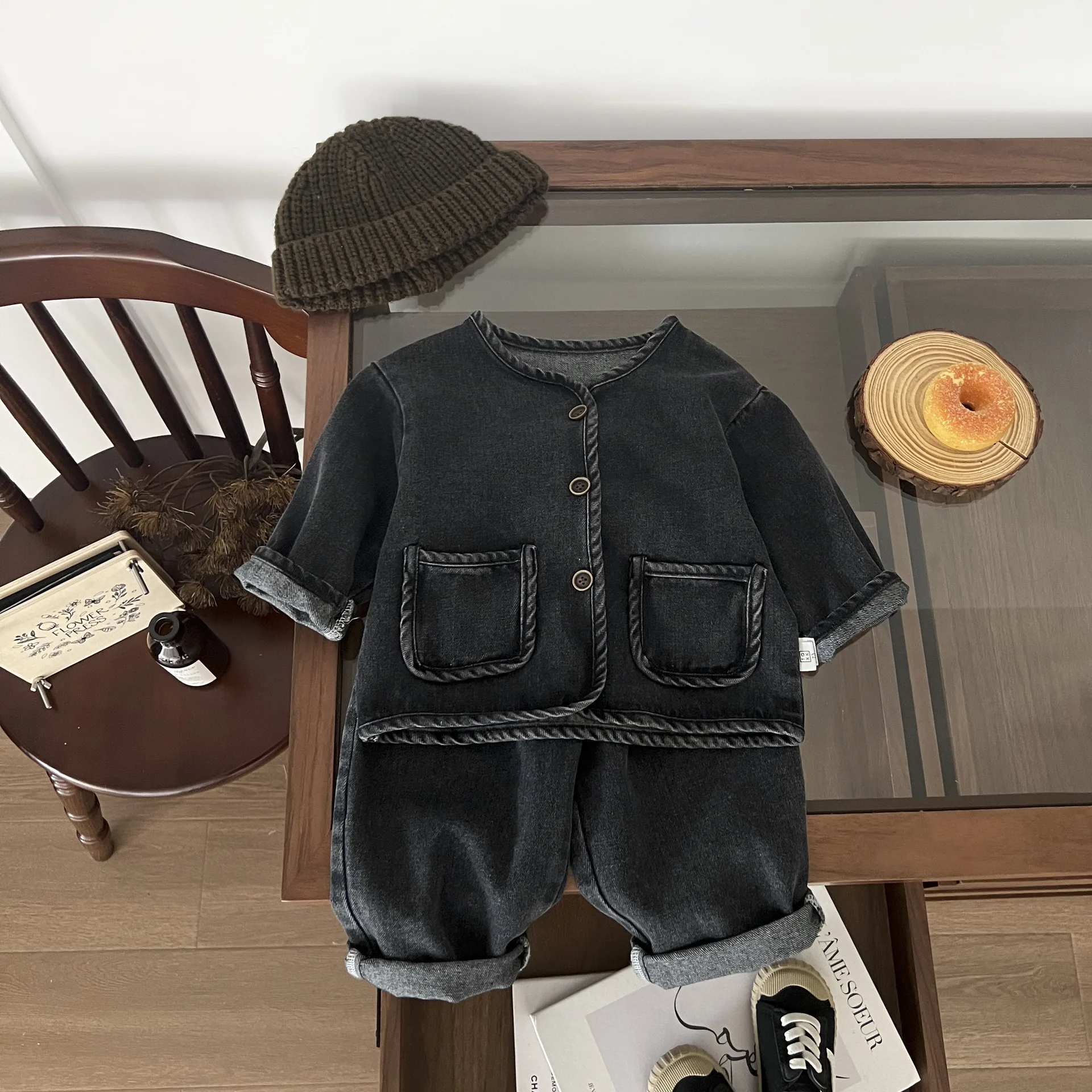 2024 Autumn New Baby Long Sleeve Denim Set Infant Boys Solid Cardigan Coat + Pants 2pcs Suit Children Fashion Jeans Outfits