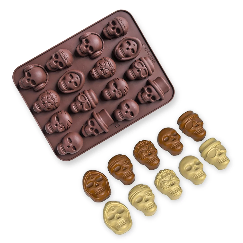 1 Stück 16 Löcher (Totenkopf) geformte Silikonform DIY Antihaftform, verwendet für Gummibärchen, Pralinen, Süßigkeiten