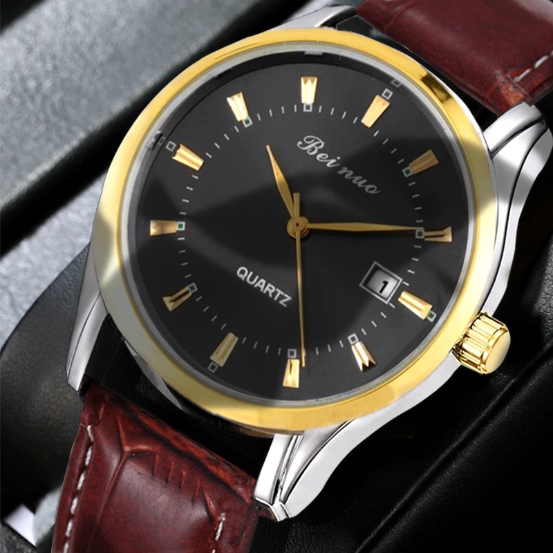 New Leather Men Watch Fashion Luxury Calendar Quartz Metal Wrist Watch For Men Silver Business Man Wristwatch Relogio Masculino