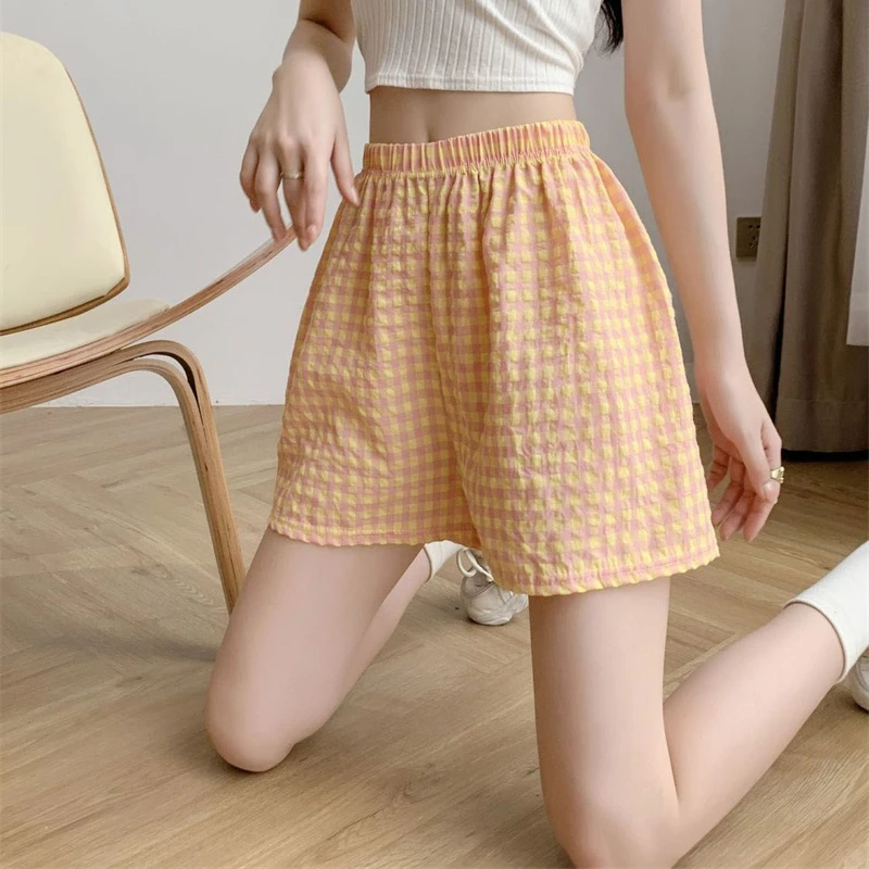 Women Casual Plaid Shorts Summer Loose Simplicity Straight Pants Gym Workout Home Clothes Female Clothing  pantalones cortos