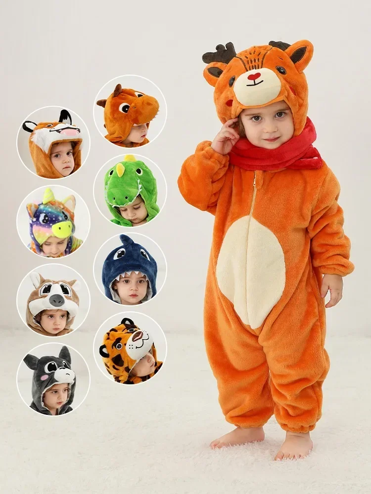 Baby Overalls Kinder Tier Dinosaurier Tiger Cosplay Growings Kostüm Kleinkind Winter Flanell Overalls Halloween Cosplay