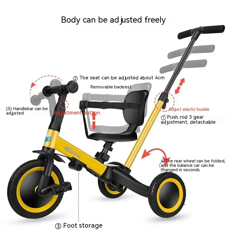 Triciclos de pedal multifuncionais para crianças, carrinhos de equilíbrio, triciclos de mão, carrinhos, ferramenta mágica infantil