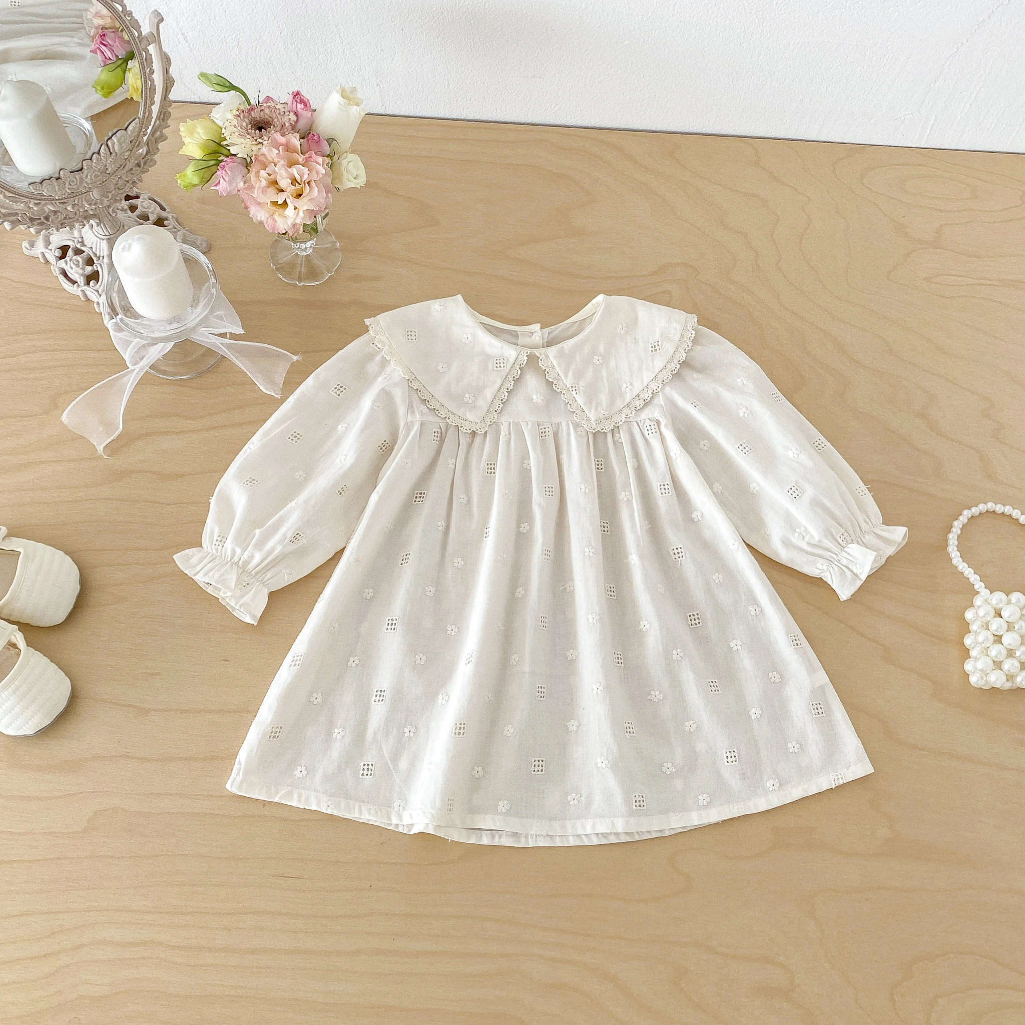 Mädchenkleid, Neues Herbstdesign mit Stickerei und Reverskragen, Prinzessinnenkleid für Babymädchen im Frühling und Herbst – Detail 2