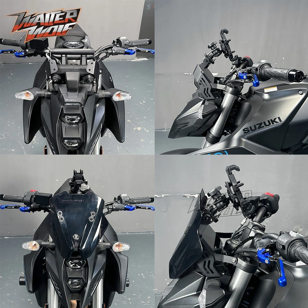 دراجة نارية الزجاج الأمامي جبل قوس لسوزوكي GSX-8S GSX 8S GSX8S 2023-2025 الزجاج الأمامي منحرف لتحديد المواقع والملاحة حامل هاتف